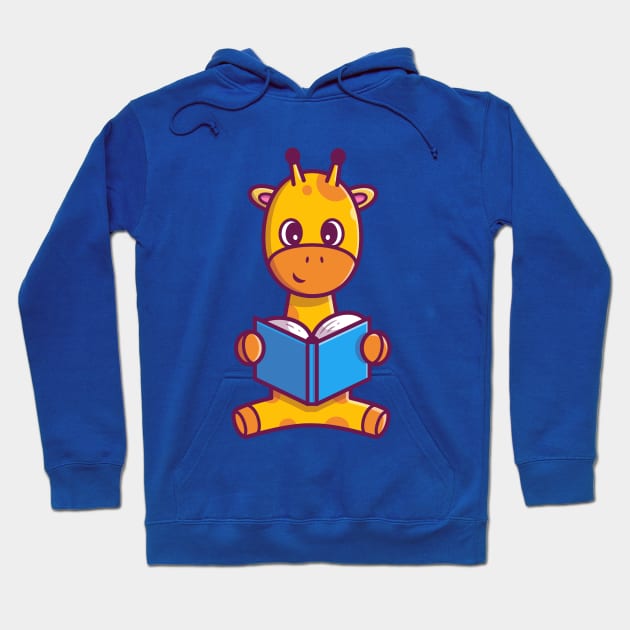 Cute Giraffe Reading Book Cartoon Hoodie by Catalyst Labs